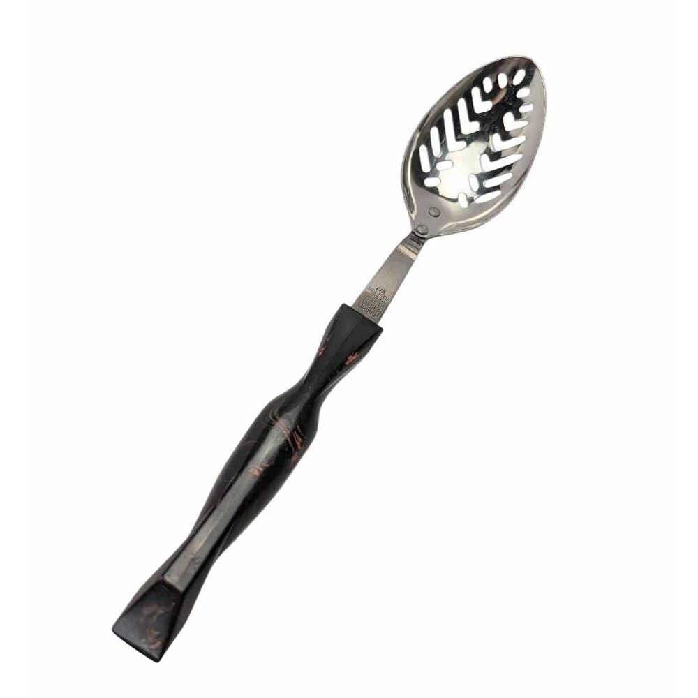 Cutco slotted serving spoon black/ brown orange marbled stainless #1713 B77